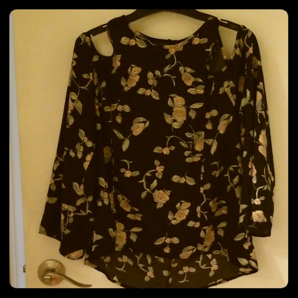 Cold Shoulder Black Floral Blouse - Picture 1 of 3